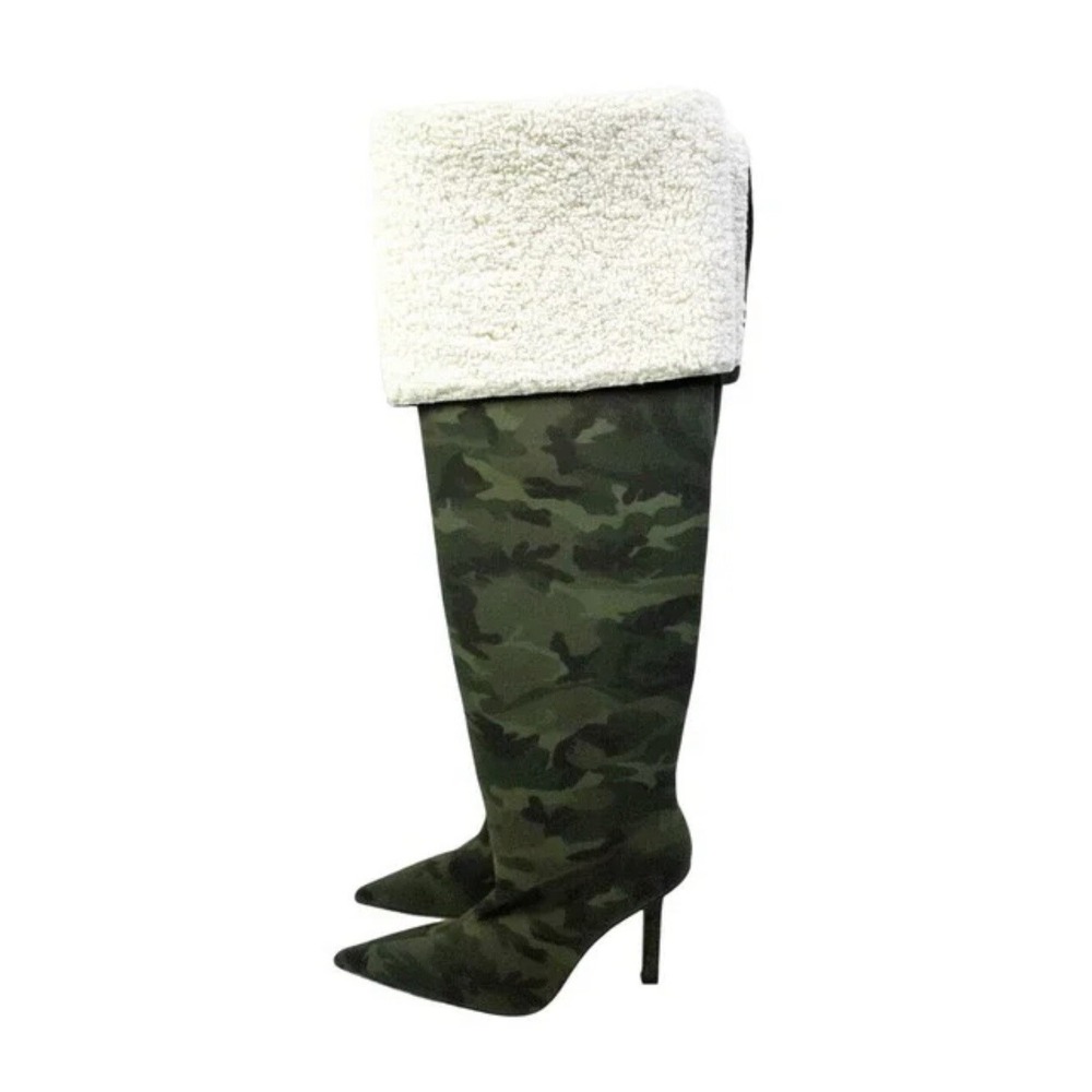 Good American Over Knee Boot Camo Neoprene w Sherpa Sz 7.5 NIB RV$349 Kardashian